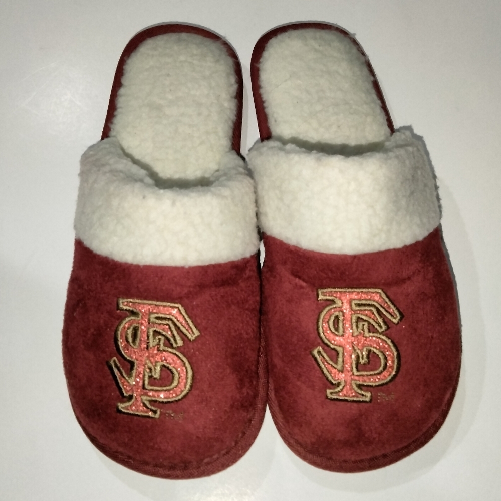 Florida State (Size M-7/8) Glitter Embroidered "FS" Logo Sherpa Lined Slippers